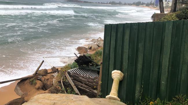 Residents fear more beach erosion damage as the next high tide looms and strong winds continue to lash the northern beaches. Picture: Julie Cross