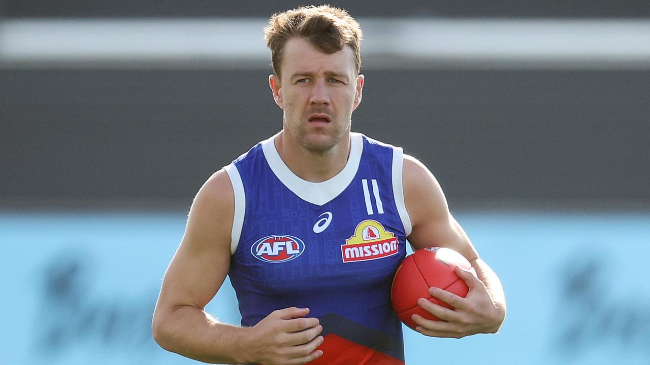 MELBOURNE, AUSTRALIA - MARCH 20: Jack Macrae of the Bulldogs in action during a Western Bulldogs AFL training session at Whitten Oval on March 20, 2024 in Melbourne, Australia. (Photo by Daniel Pockett/Getty Images)