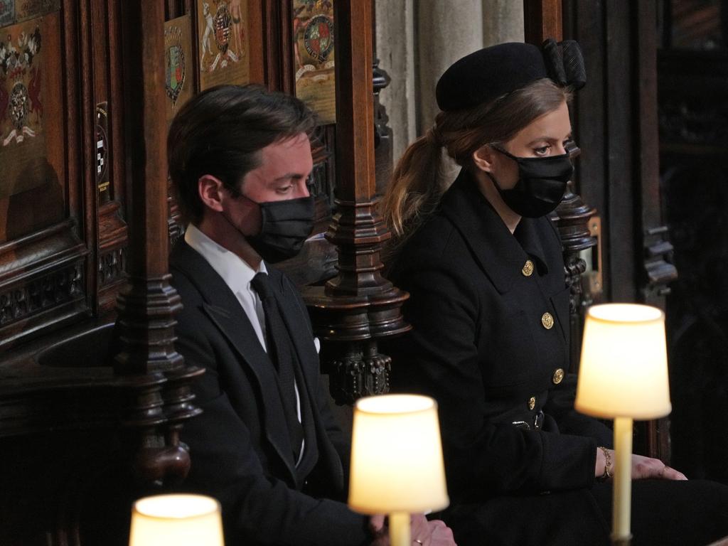 Princess Beatrice and her husband, Edoardo Mapelli Mozzi, at the funeral. Picture: Getty Images