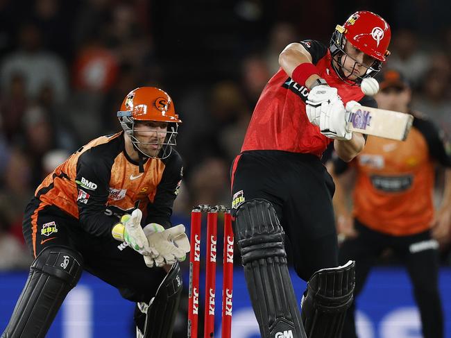 Jacob Bethell tries to go big against the Scorchers. Picture: Daniel Pockett/Getty Images