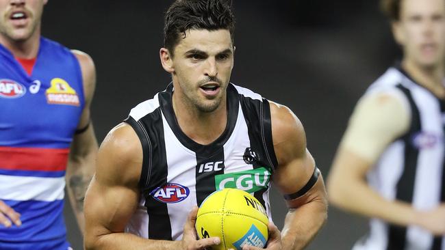 AFL Round 1. Western Bulldogs v Collingwood at Marvel Stadium..  21/03/2020.  Scott Pendlebury of the Magpies Q1   . Pic: Michael Klein