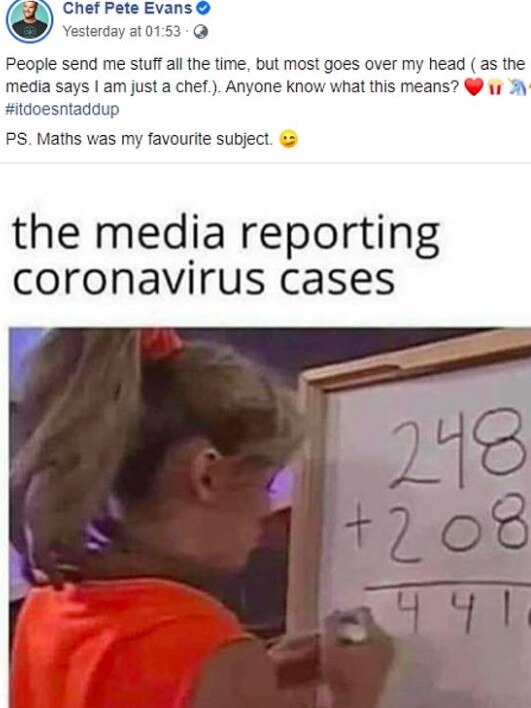 Pete Evans’ post that suggests coronavirus numbers are accurate.