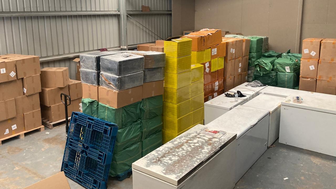 Boxes of illicit product found in a warehouse in Salisbury. Picture: SAPOL