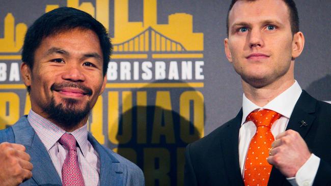 Manny Pacquiao (left) and Jeff Horn on Wednesday.
