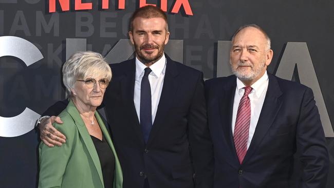 David with his parents Sandra and Ted, who also feature in the series. Picture: Getty Images