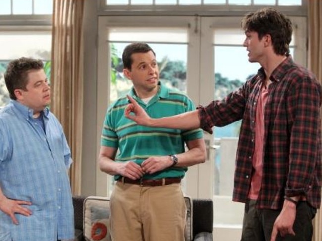 Famous face ... Patton Oswalt, Jon Cryer and Ashton Kutcher in Two and a Half Men.  Picture:  CBS