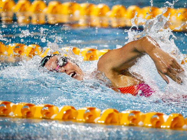 Emma McKeon, winner of the Womenâ€™s 200m Freestyle on day 3 of the Australian Swimming Championships at the Brisbane Aquatic Centre in Chandler, Tuesday, April 11, 2017. (AAP Image/Glenn Hunt) NO ARCHIVING, EDITORIAL USE ONLY