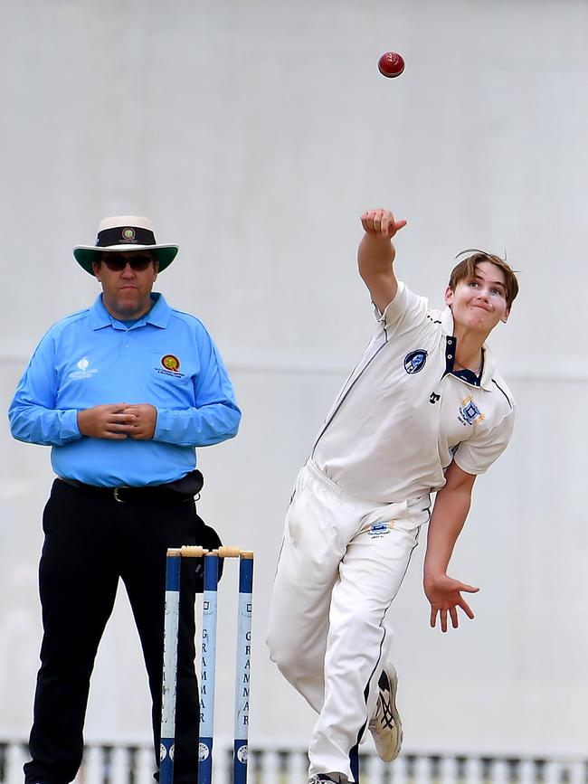 Brisbane Grammar School bowler Toby Matthews. Picture, John Gass