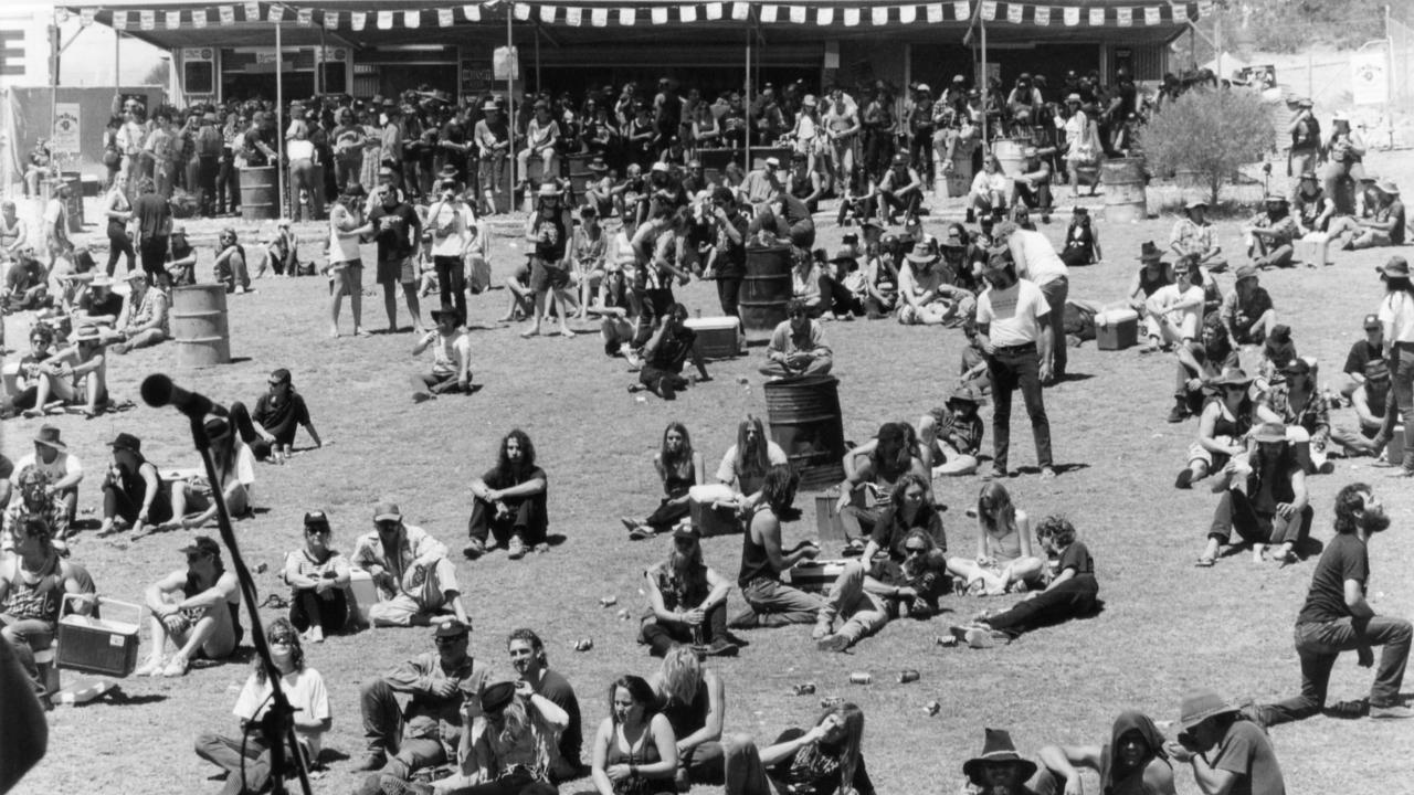 Music fans at Ponde rock music festival, held by the Hell's Angels Motorcycle Club in Ponde near Mannum, SA, 18 Feb 1995.