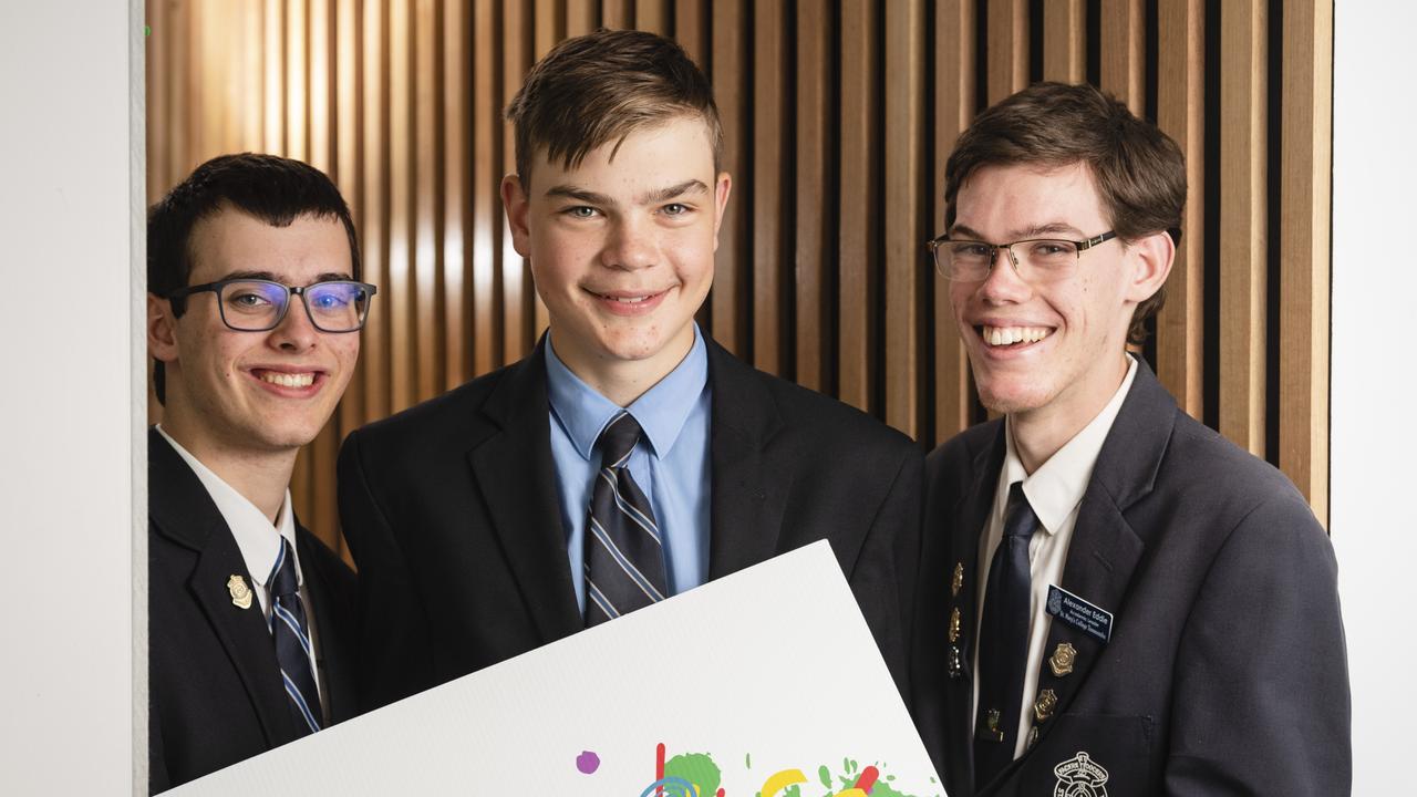 St Mary's College students (from left) Ned Murry, Harry Hales and Alexander Eddie will feature in the Toowoomba Catholic Schools Arts Fest. Picture: Kevin Farmer