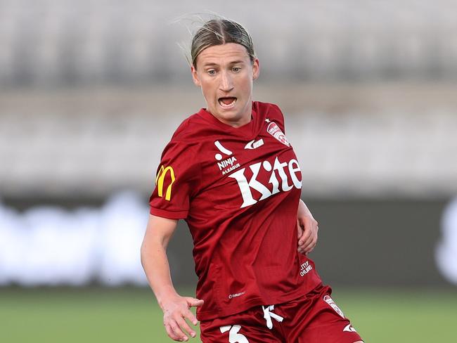 SYDNEY, AUSTRALIA - NOVEMBER 22: Meleri Mullan of Adelaide United in action during the round four A-League Women's match between Adelaide United and Wellington Phoenix at Netstrata Jubilee Stadium on November 22, 2024 in Sydney, Australia. (Photo by Brendon Thorne/Getty Images)