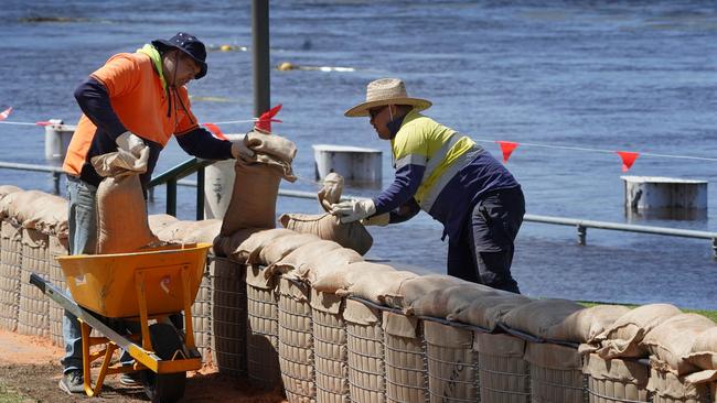 A cell wall levee being constructed along the river front near the Renmark Club. The region’s spirit has been on full display during a trying time, according to local leaders. Picture: Dean Martin