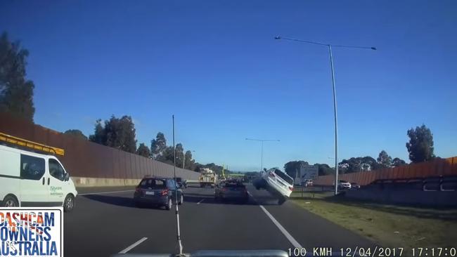 Incredible vision of a car flipping on EastLink Melbourne. Picture: Dashcam Owners Australia.