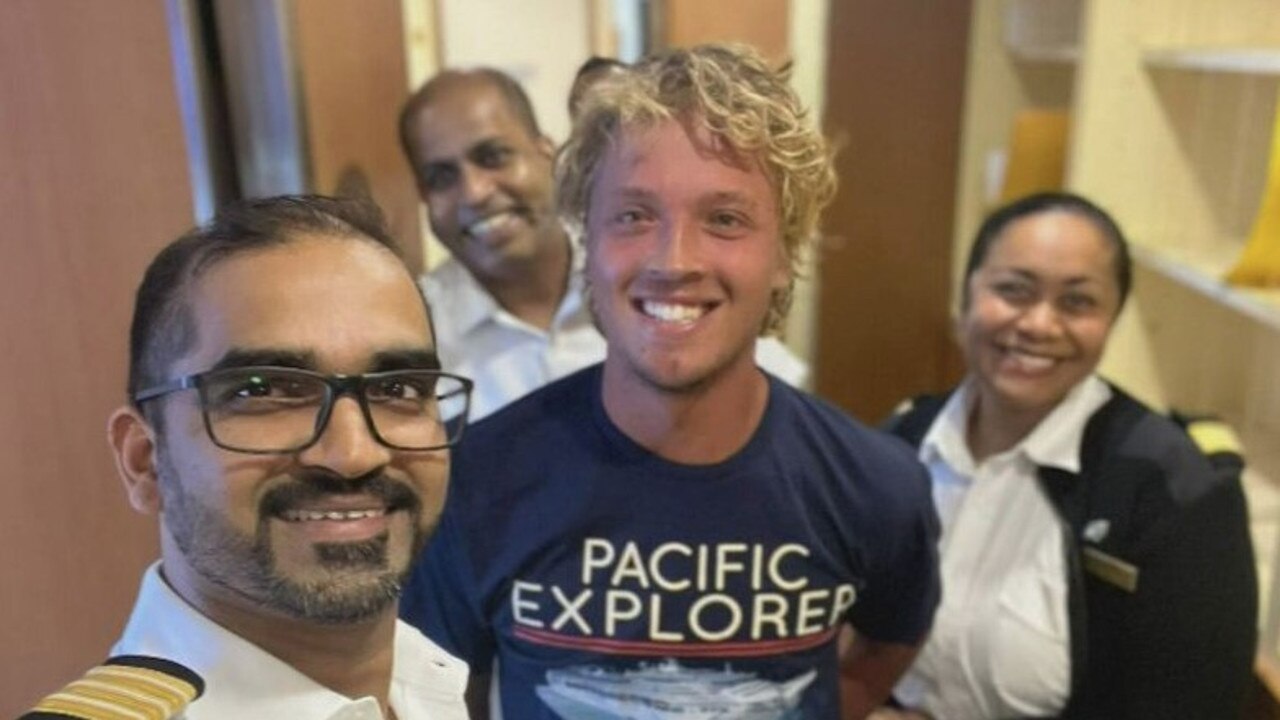 Tim with some of the crew of the Pacific Explorer.