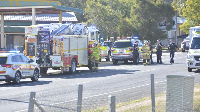 The scene where four police officers were struck by an allegedly stolen truck.