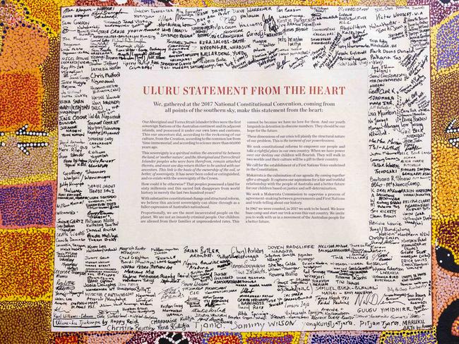 The Uluru Statement from the Heart on display at the National Press Club in Canberra. Picture: NCA NewsWire / Martin Ollman