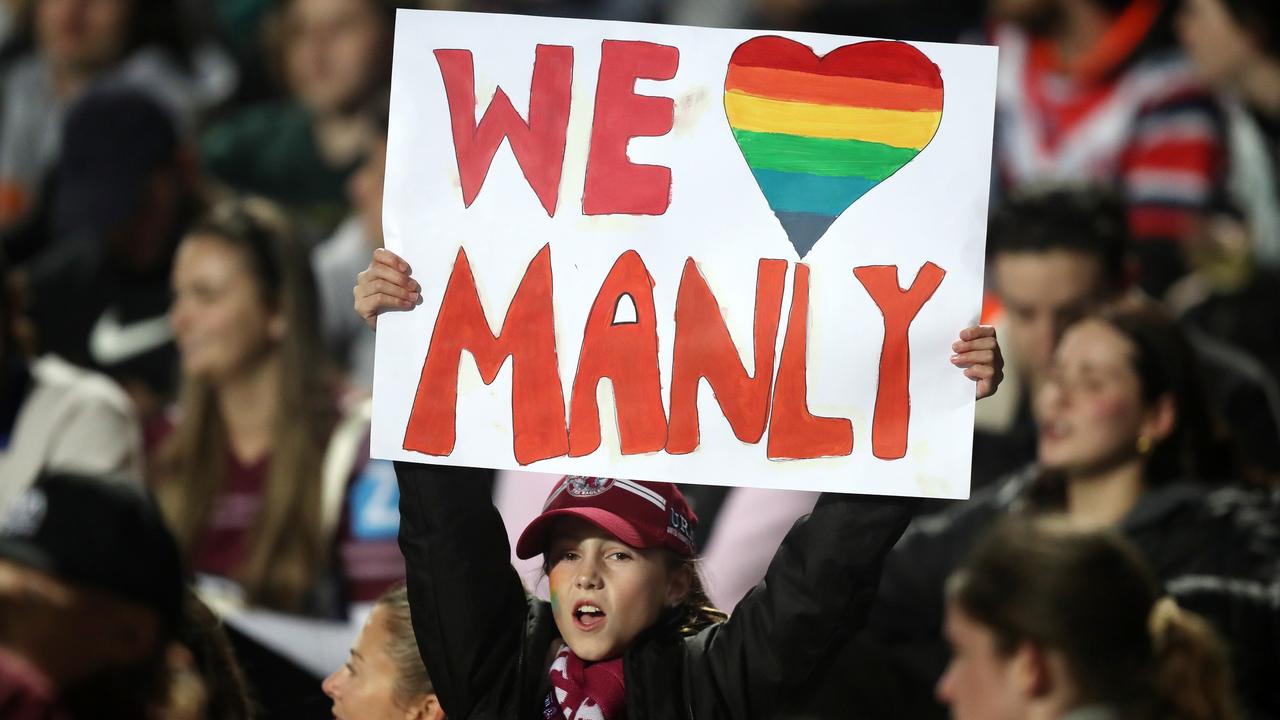 Many fans were happy to show their support for the pride jersey. Photo: NRL Photos / Brett Costello