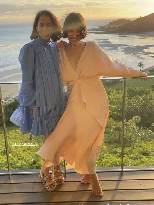 Wippa and Lisa Wipfli (left) have been on holidays with Hamish Blake and wife Zoe (right) at Hayman Island.