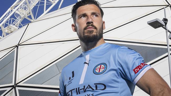 MELBOURNE, AUSTRALIA - OCTOBER 10: Mathew Leckie of Melbourne City poses for a photograph during the Melbourne Victory, Melbourne City & Western United 2024-25 A-League Season Launch Media Event at AAMI Park on October 10, 2024 in Melbourne, Australia. (Photo by Daniel Pockett/Getty Images)