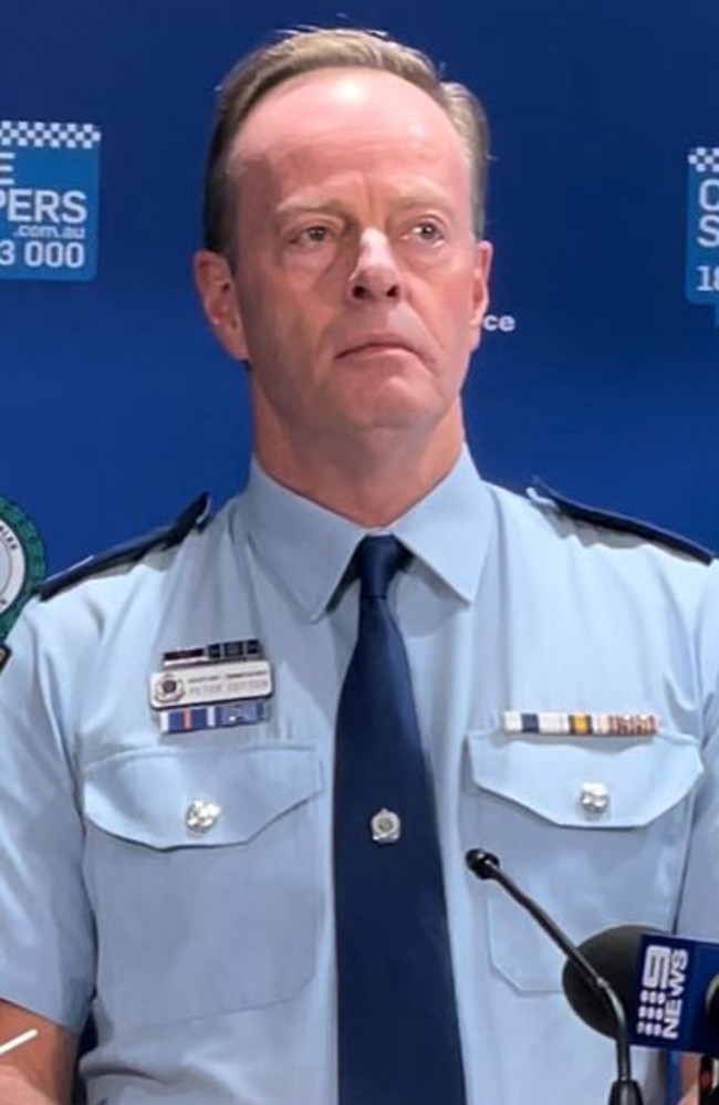 Southern Region Commander Assistant Commissioner Peter Cotter addresses the media after an incident involving Clare Nowland.