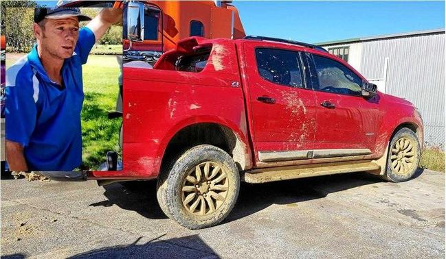 THE UTE: Police believe missing man Lachlan Cairns may have been living in his ute in the period before his disappearance. INSET: Lachlan Cairns. Picture: Frank Redward/NSW Police