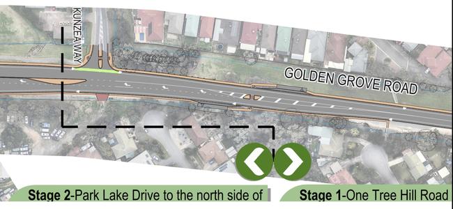 Plans for dedicated bus bays on Golden Grove Rd - but these stops are planned to be abolished.