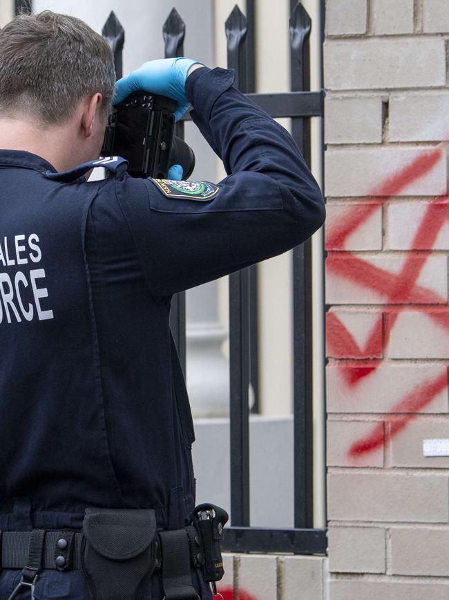 An anti-Semitic attack on the Newtown Synagogue. Picture: NewsWire / Simon Bullard.