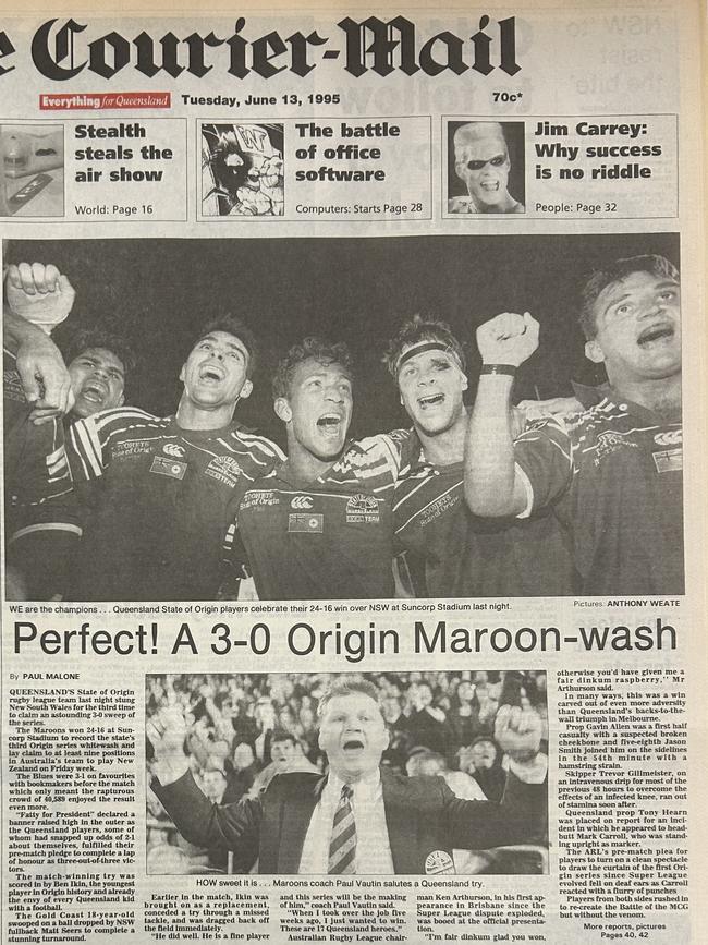 The Courier-Mail coverage from Game 3 of the 1995 State of Origin series