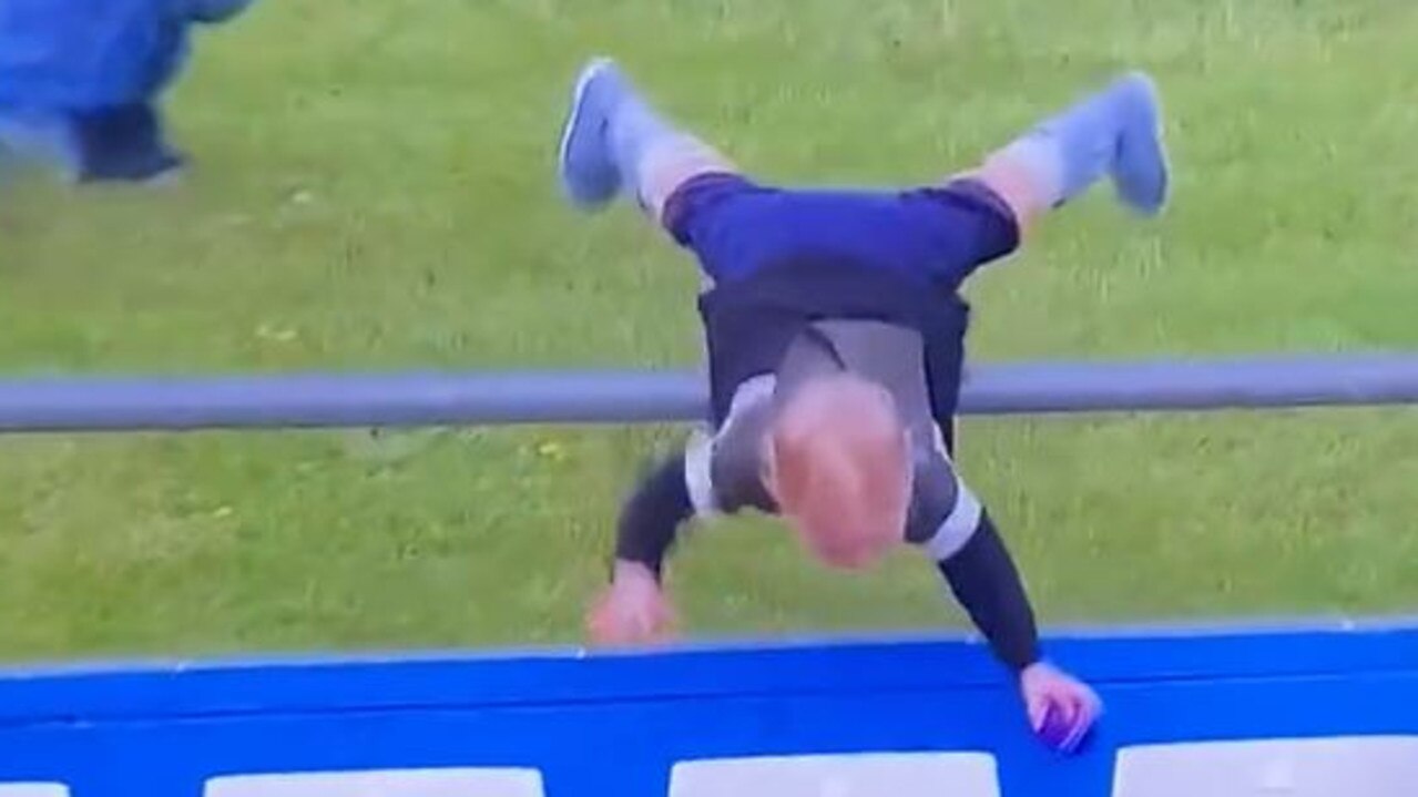 A toddler goes flying at the Scotland vs West Indies game.