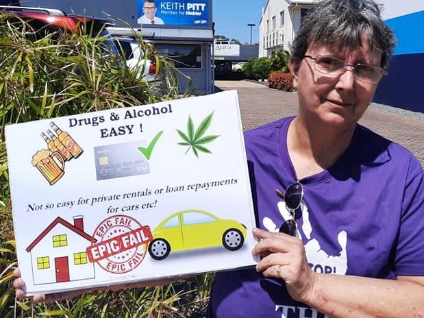 Hervey Bay's Kathryn Wilkes, from No Cashless Welfare Debit Card Australia, led a protest over the expansion of the trial in 2020.