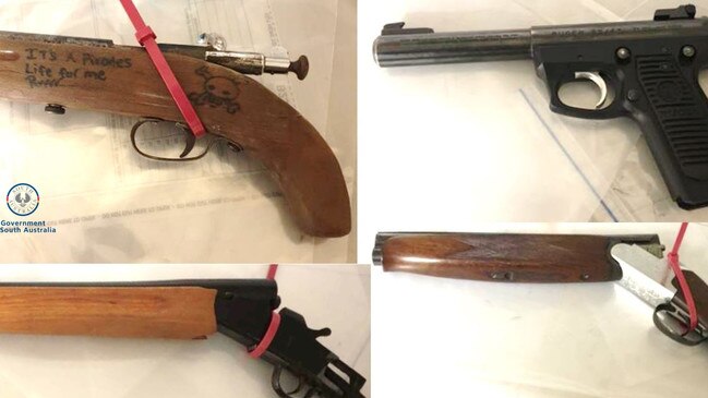 Four firearms were seized in a car at Munno Para West. Picture: SA Police