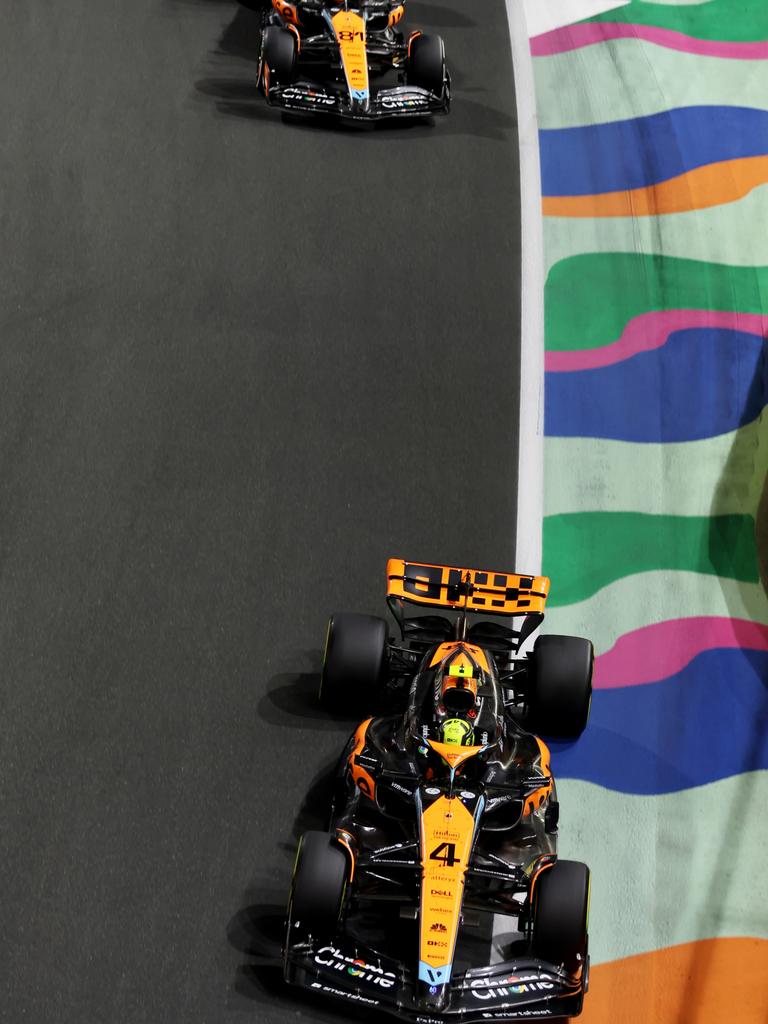 Lando Norris leads Oscar Piastri during the F1 Grand Prix of Saudi Arabia. Picture: Getty Images