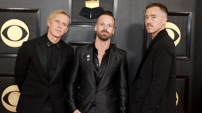 Tyrone Lindqvist, Jon George and James Hunt of Rüfüs Du Sol attend the 65th GRAMMY Awards. (Photo by Matt Winkelmeyer/Getty Images for The Recording Academy)