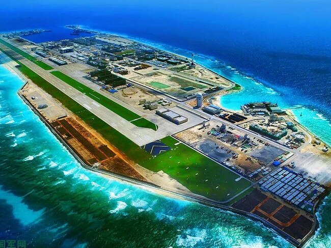 China's heavily fortified Fiery Cross reef, in a propaganda image released by the People's Liberation Army. Every inch is dedicated to operating combat aircraft, warships, missile batteries and sensors.