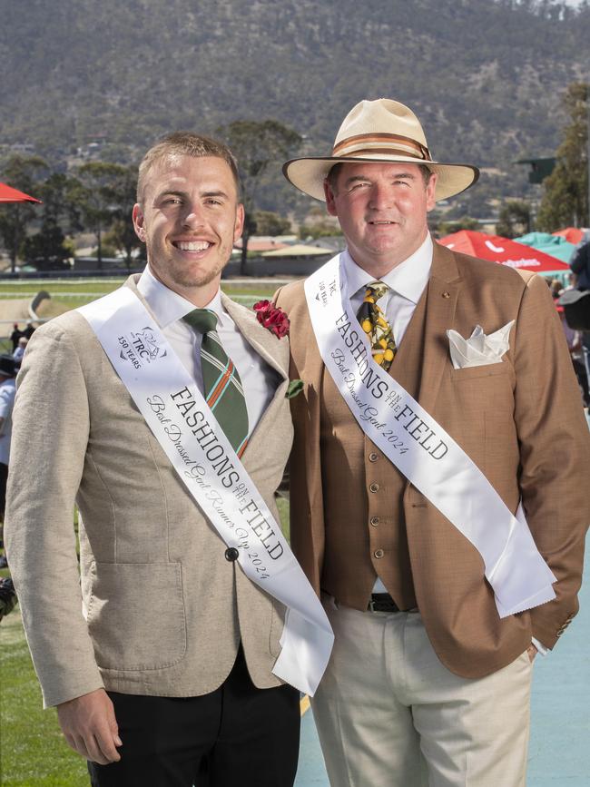 Fashions on the Field at the Hobart Cup, best dressed gent runner up Tim Benson and winner Michael Carty. Picture: Chris Kid