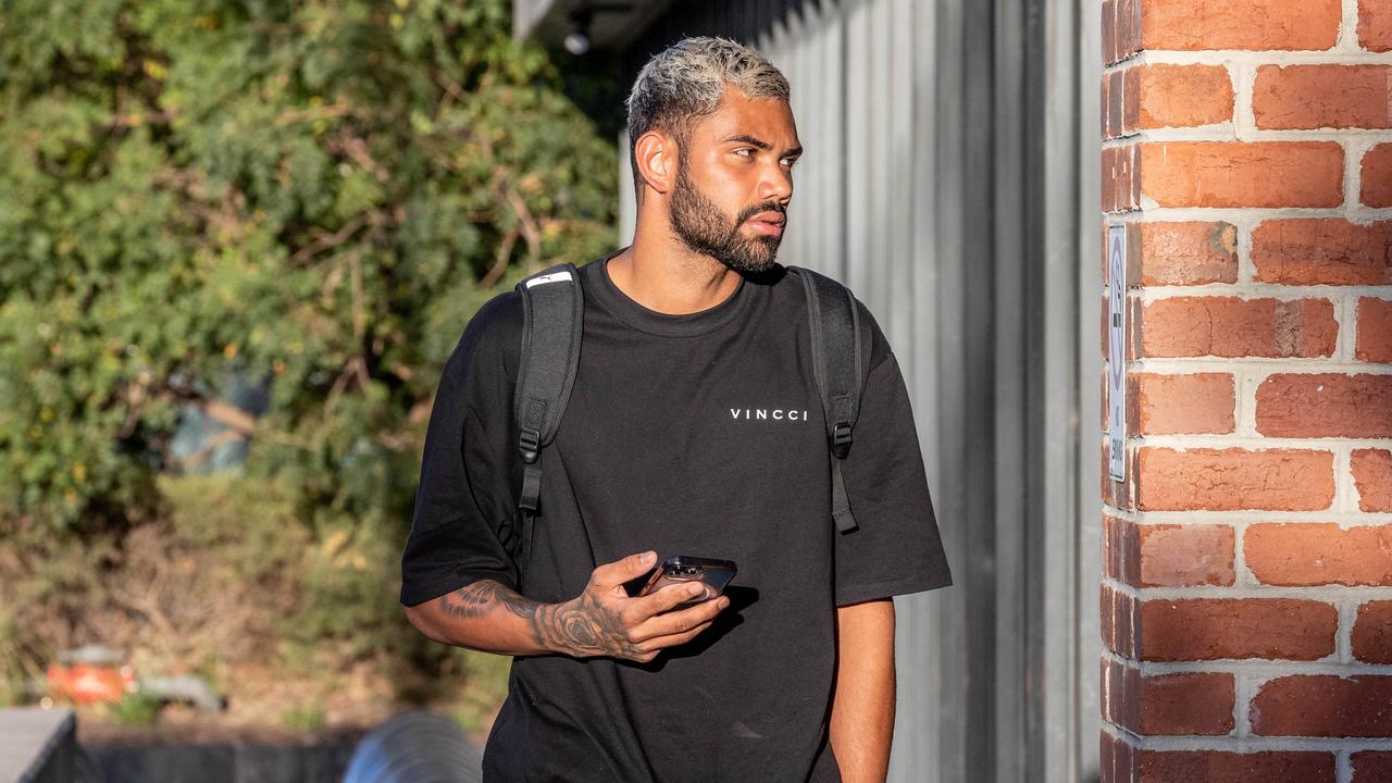 Tarryn Thomas arrives at the North Melbourne Football Club. Picture: Jake Nowakowski