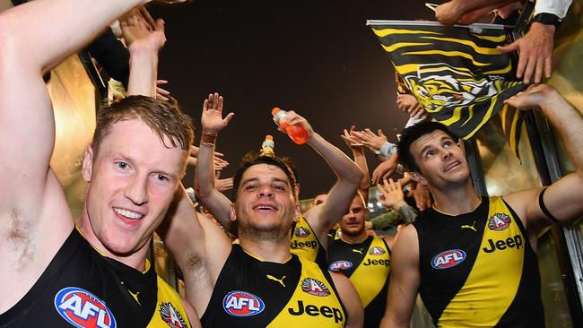 Josh Caddy, Dion Prestia and Cotchin have helped the Tigers to a 5-0 record. Picture: Getty Images