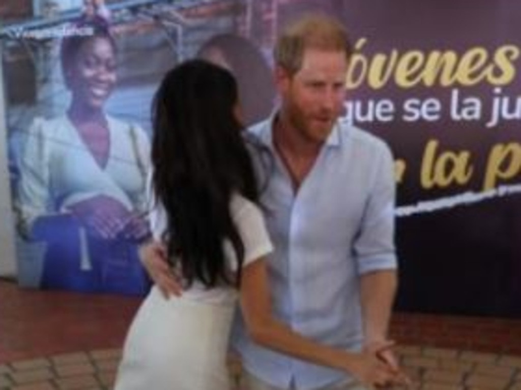 The Duke and Duchess of Sussex appeared loved up during their Colombian tour. Picture: Supplied