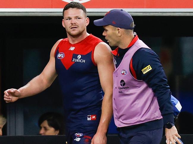 Demons fans will be sweating on the fitness of key defender Steven May. (Photo by Michael Willson/AFL Photos via Getty Images)