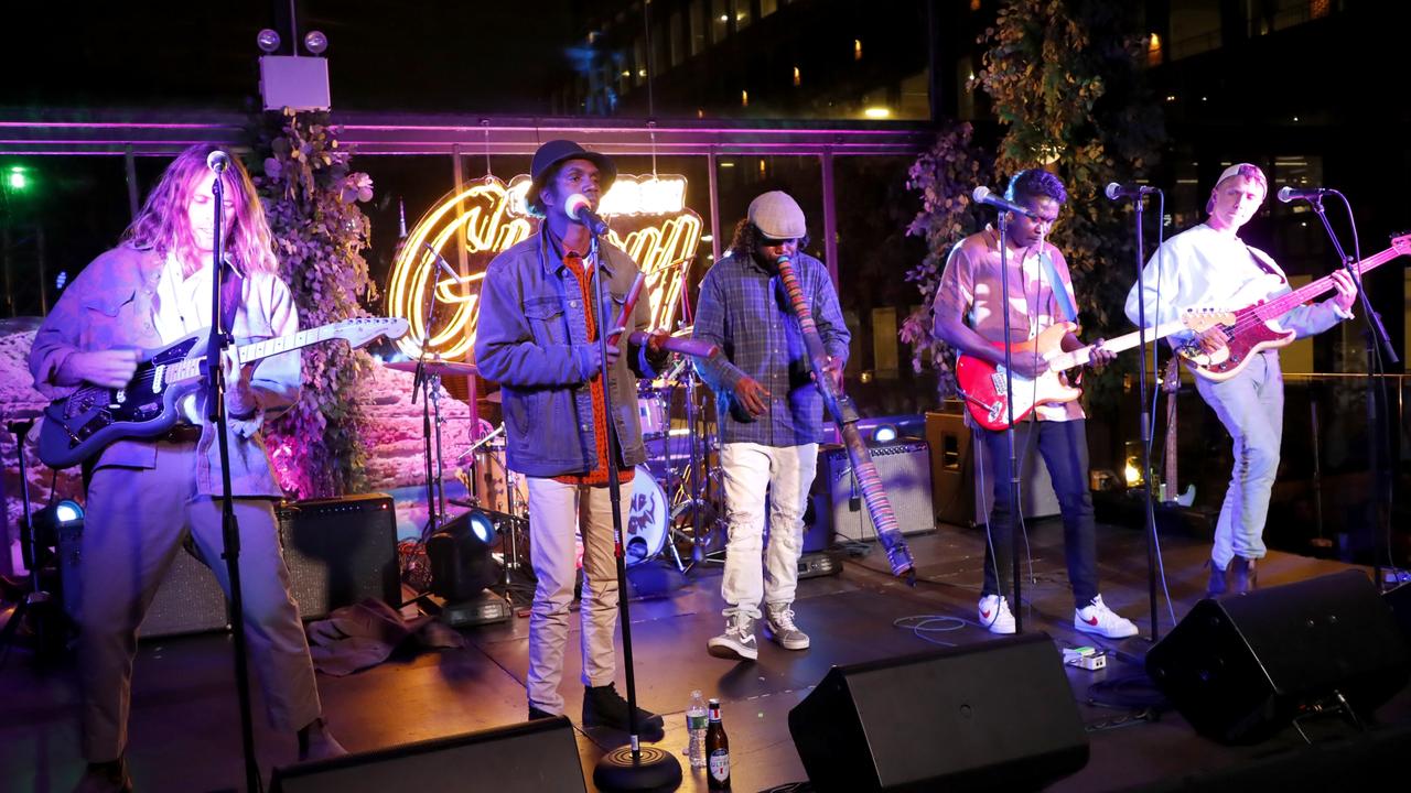 King Stingray performs onstage at the Tourism Australia launch of its new ad campaign “Come and Say G'day” New York City. Picture: Getty Images