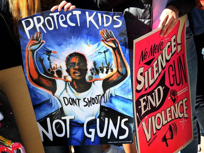 Students participate in a walkout demonstration as part of the National School Walkout for Gun Violence Prevention campaign. Picture: AFP