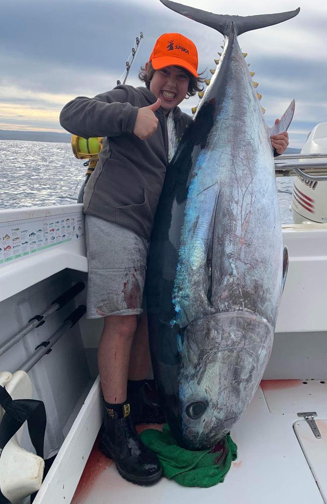 Monster 117kg tuna caught off Cape Otway by 11-year-old