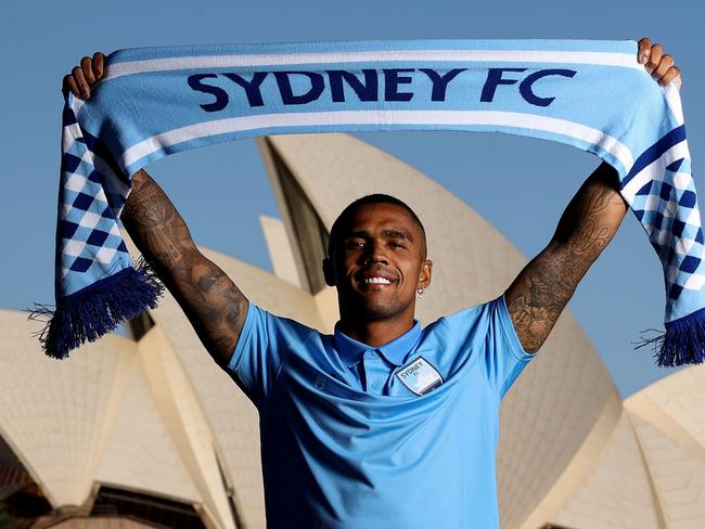 SYDNEY, AUSTRALIA - SEPTEMBER 02: New Sydney FC signing Douglas Costa poses for a portrait during a Sydney FC A-League Media Opportunity at Hickson Road Reserve on September 02, 2024 in Sydney, Australia. (Photo by Brendon Thorne/Getty Images)