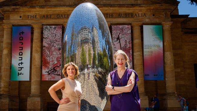 Art gallery director Rhana Devenport and Ramsay Foundation chief Kerry de Lorme at the Art Gallery of South Australia. Picture: Matt Turner