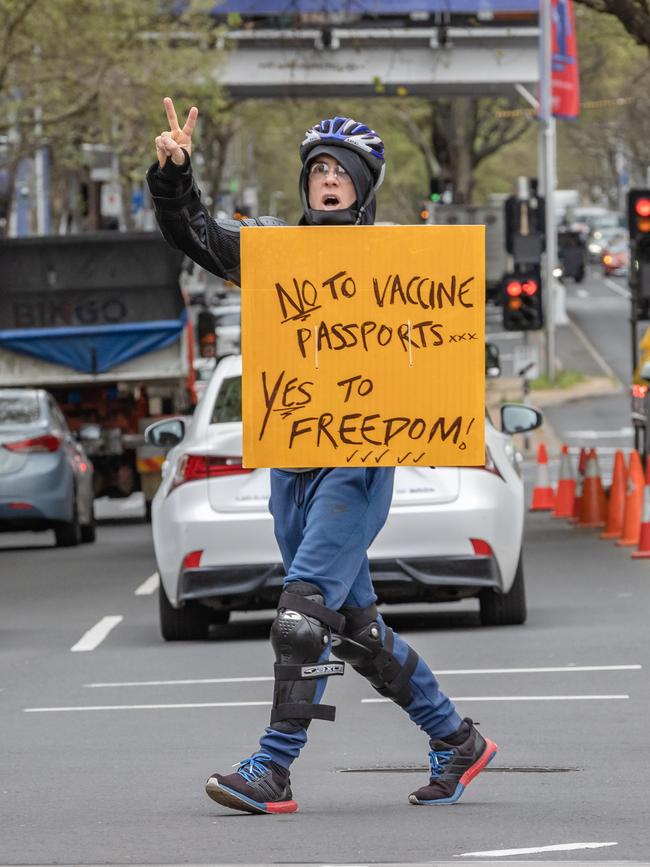 A protester in Melbourne. Picture: Jason Edwards