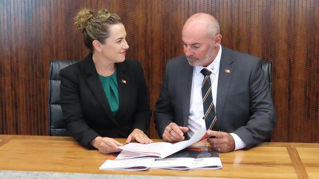 Northern Territory Chief Minister Lia Finocchiaro and Treasurer Bill Yan. The CLP will deliver the NT Budget 2025-26 on May 13, promising a record spend on law and order. Picture: Fia Walsh.