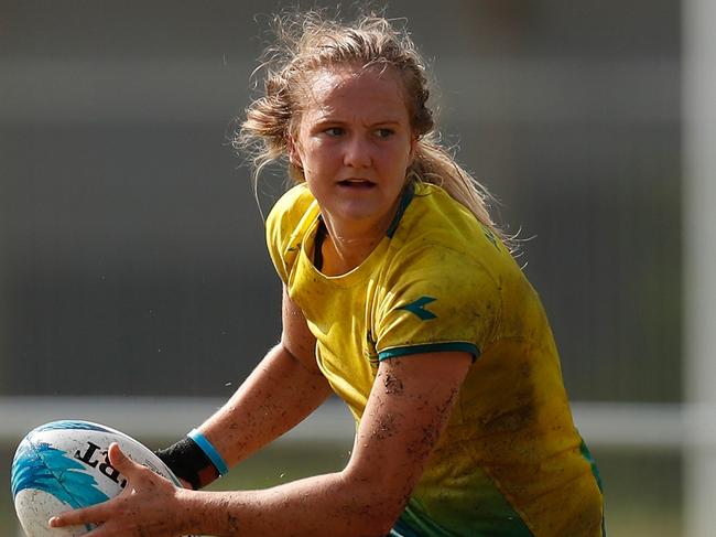 Action during rugby sevens training at the Gold Coast 2018 Commonwealth Games on April 04, 2018. (Photo by Michael Willson)