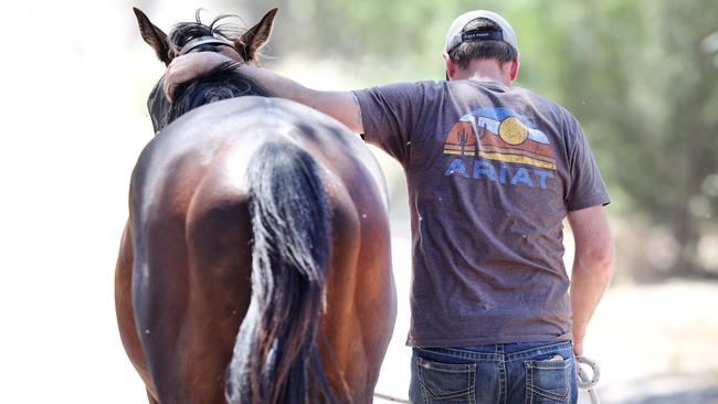 Preusker and his boy at the Horsham training base. Picture: Michael Klein