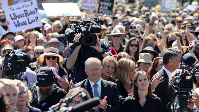Anthony Albanese attends the Women's March 4 Justice Rally at Parliament House in Canberra. Picture: NCA NewsWire / Gary Ramage