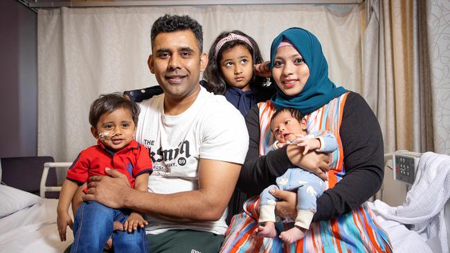 Nazia Parveen and Mohammed Imran, with daughter Anayah, 4, and son Hamdan, 15 months months, and their new baby boy, Mohammed. Picture: Mark Stewart